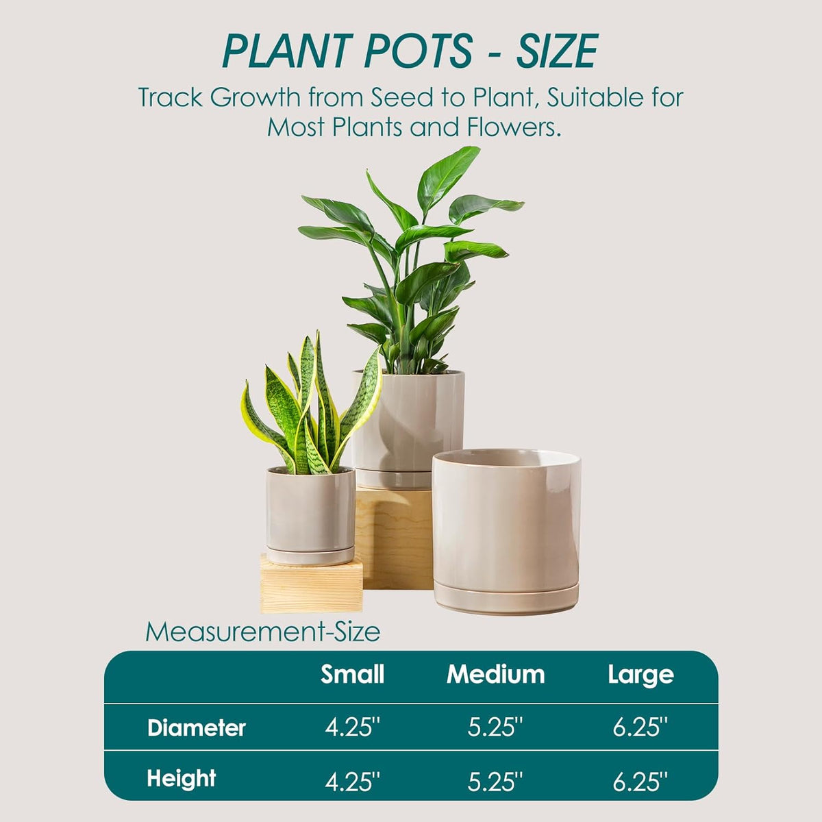 vancasso Ceramic Planters, Plant Pots for Indoor Plants, 6.25+8.25+10.25 Inch Ceramic Pots for