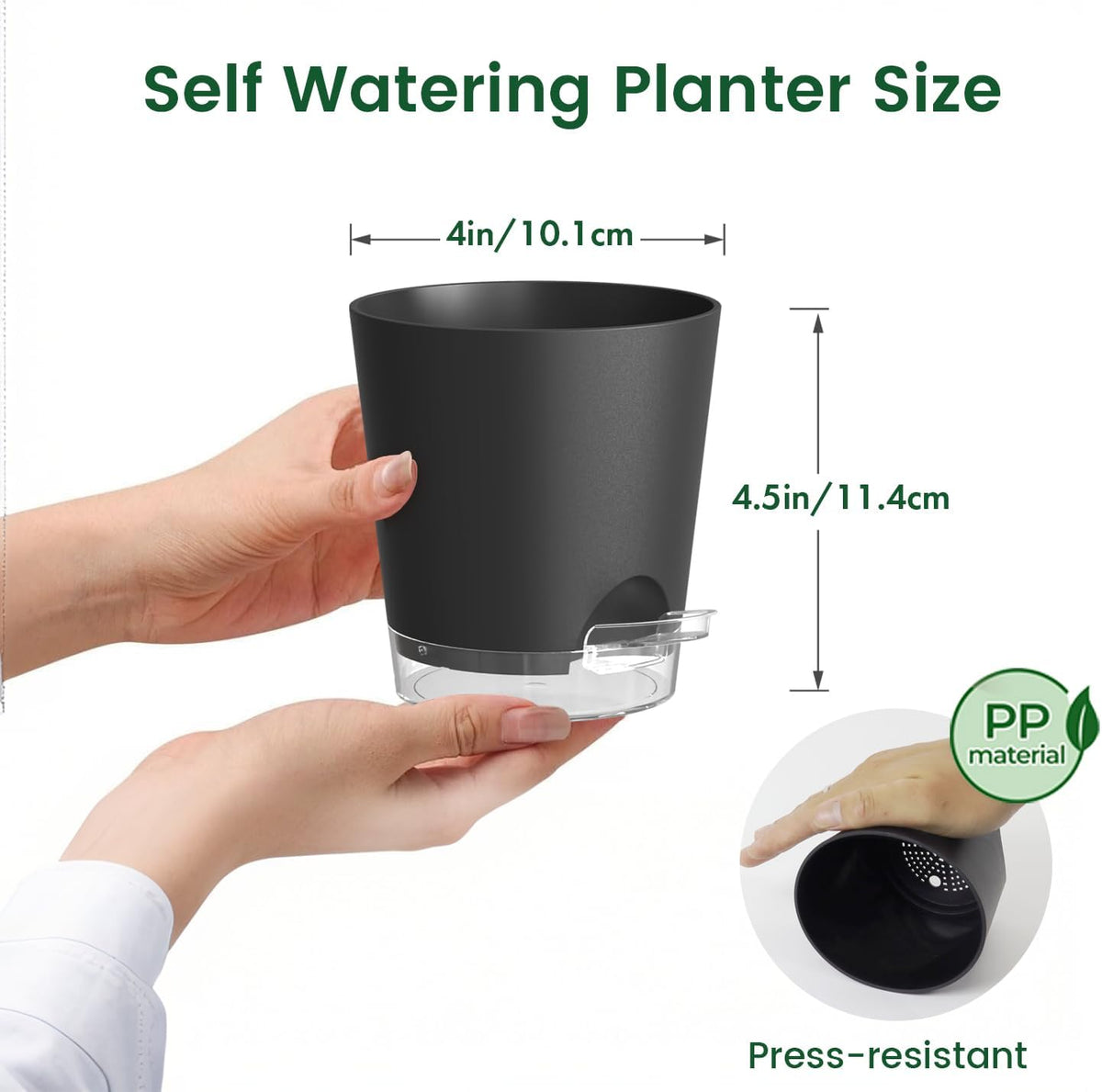 4 inch Self Watering Pots for Indoor Plants, 5 Pack Small Flower Plant Pots with Drainage Holes and