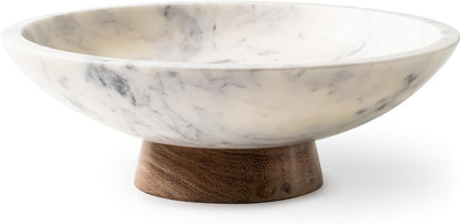 Cork & Mill Marble Decorative Bowl for Home Decor - Handcrafted Natural Stone with Acacia Wood