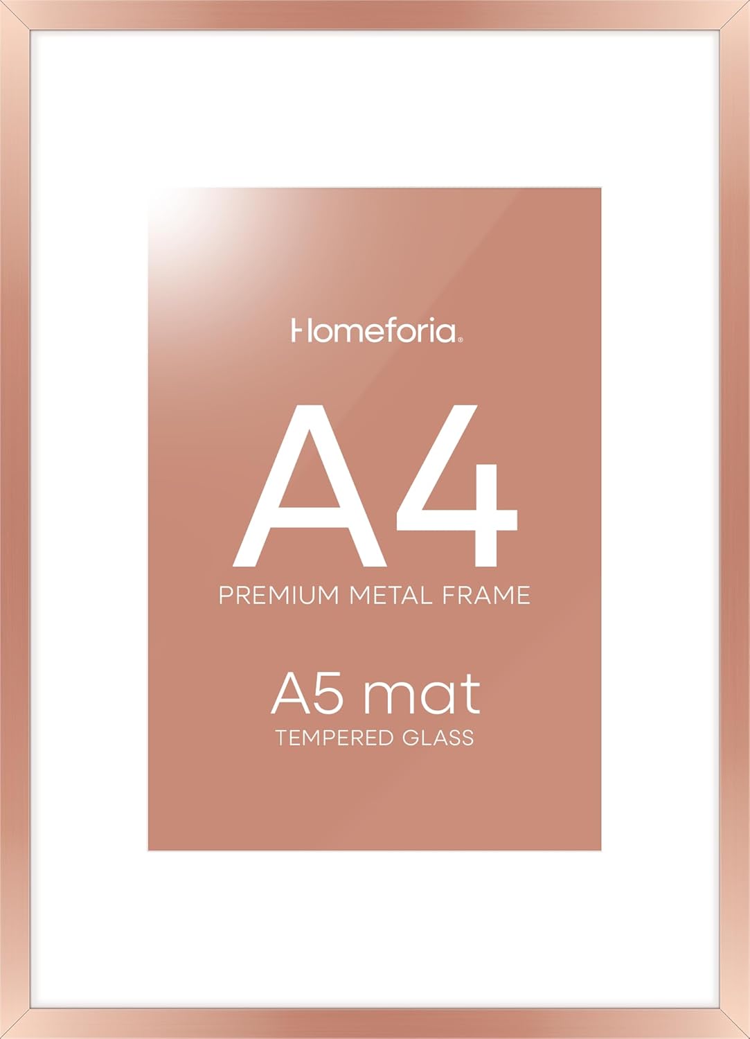 Homeforia A4 Picture Frame Rose Gold, High End Metal 8.3 x 11.7 inch Poster Frames with Mat 5.8 by