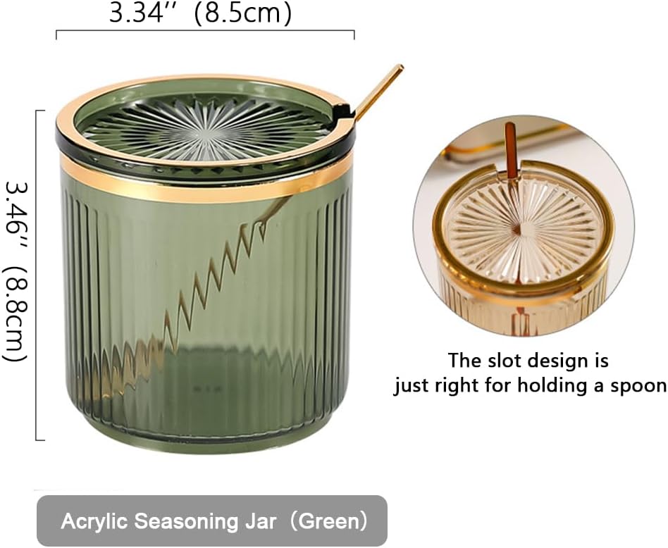 Acrylic Condiment Spice Jars,Condiment Spice Box With Lids and Spoons and Tray,Clear Plastic