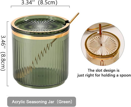 Acrylic Condiment Spice Jars,Condiment Spice Box With Lids and Spoons and Tray,Clear Plastic