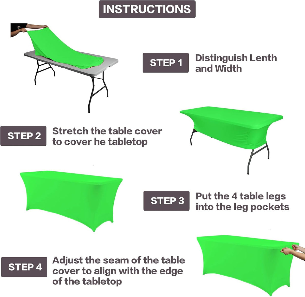 IVAPUPU 2 Pack 4FT Table Cloth for Rectangular Fitted Events Stretch Green Table Covers Washable