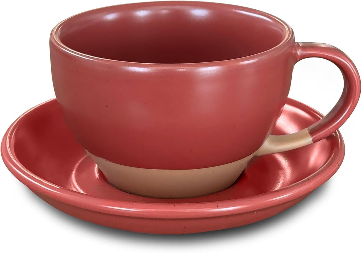 Mora Ceramic Latte Art Mug With Saucer - 10.5 oz, Round Bottom For Perfect Pours - Cafe Cups for