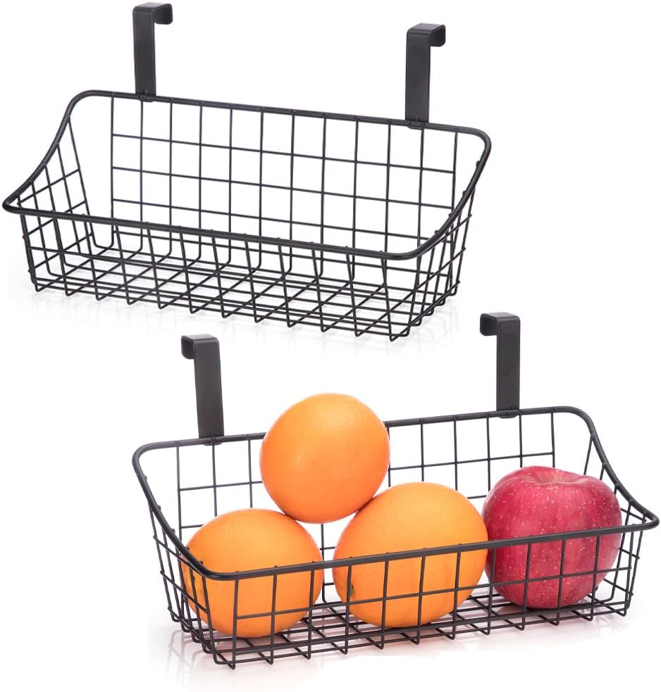 LeleCAT Over Cabinet Door Basket with hook Grid Storage Basket, Kitchen Storage Organizer,Over