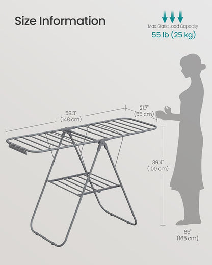 SONGMICS Clothes Drying Rack, with Sock Clips, Metal Laundry Rack, Foldable, Space-Saving