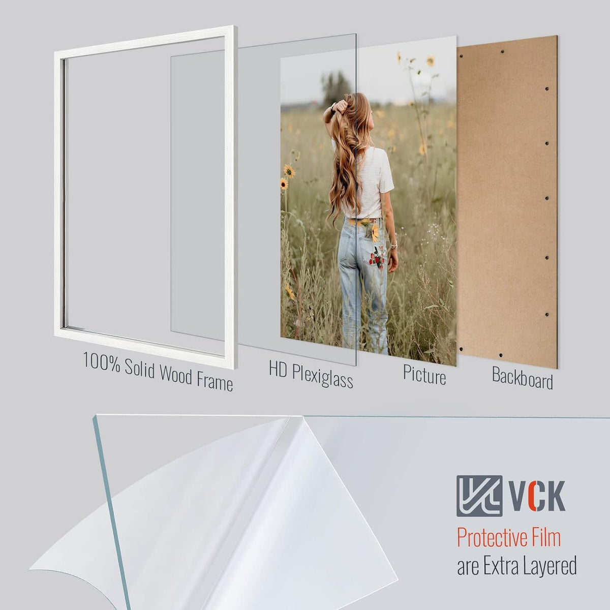 VCK 27x40 Solid Wood Poster Frames Set of 3, Exclusive Woodgrain White Picture Frame, Wall Mounting