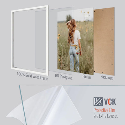 VCK 27x40 Solid Wood Poster Frames Set of 3, Exclusive Woodgrain White Picture Frame, Wall Mounting