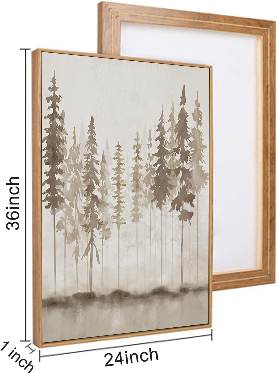 HPINUB Misty Forest Framed Canvas Wall Art Set, Foggy Pine Tree Wall Decor, Pastel Nature Landscape