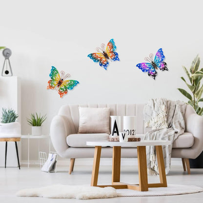 3 Pack Metal Butterfly Wall Decor, Colorful Metal Butterfly Outdoor Wall Art, Hand-Made Outdoor