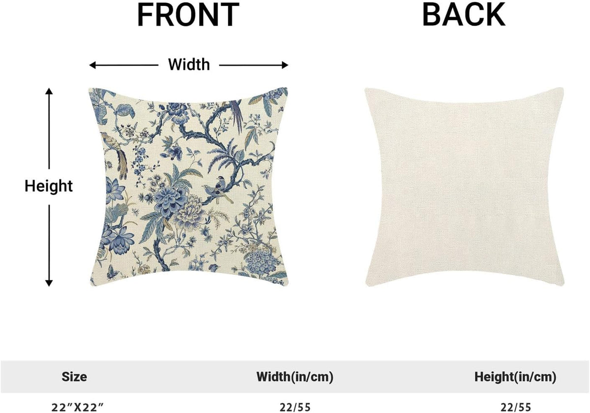 CXMEIFLY Spring Floral Birds Pillow Covers 22 x 22 Inch Set of 2 for Chinoiserie Flowers Decor