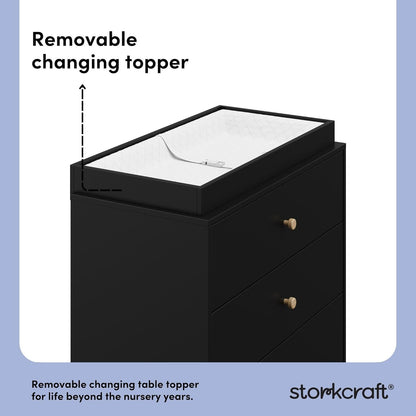 Storkcraft California 3-Drawer Chest with Removable Changing Topper (Black with Driftwood)