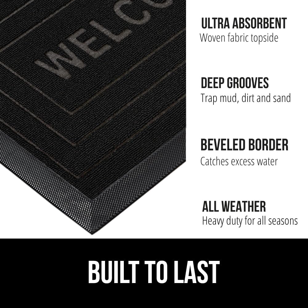 GORILLA GRIP 100% Waterproof All-Season WeatherMax Doormat 35x23, US Designed Natural Rubber, Stain