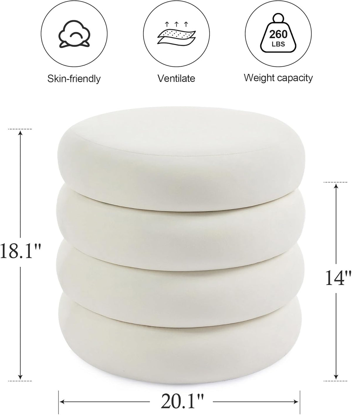 ONEVOG Round Storage Ottoman, 20" Small Ottomans Table with Removable Lid, Velvet Fabric Soft