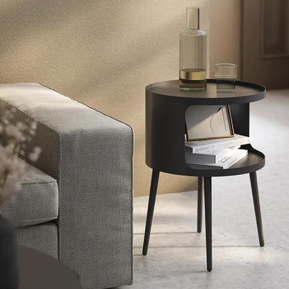 Modern Side Table,Round end Table with Open Storage,Metal nightstand,Bedside Table for Living