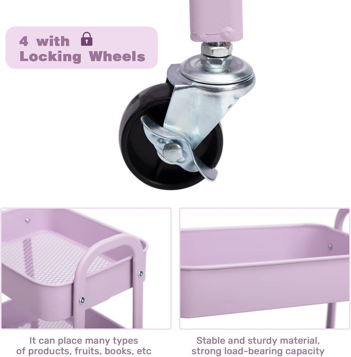 AGTEK Makeup Cart, Movable Rolling Organizer Cart, 3 Tier Metal Utility Cart with Lockable Wheels