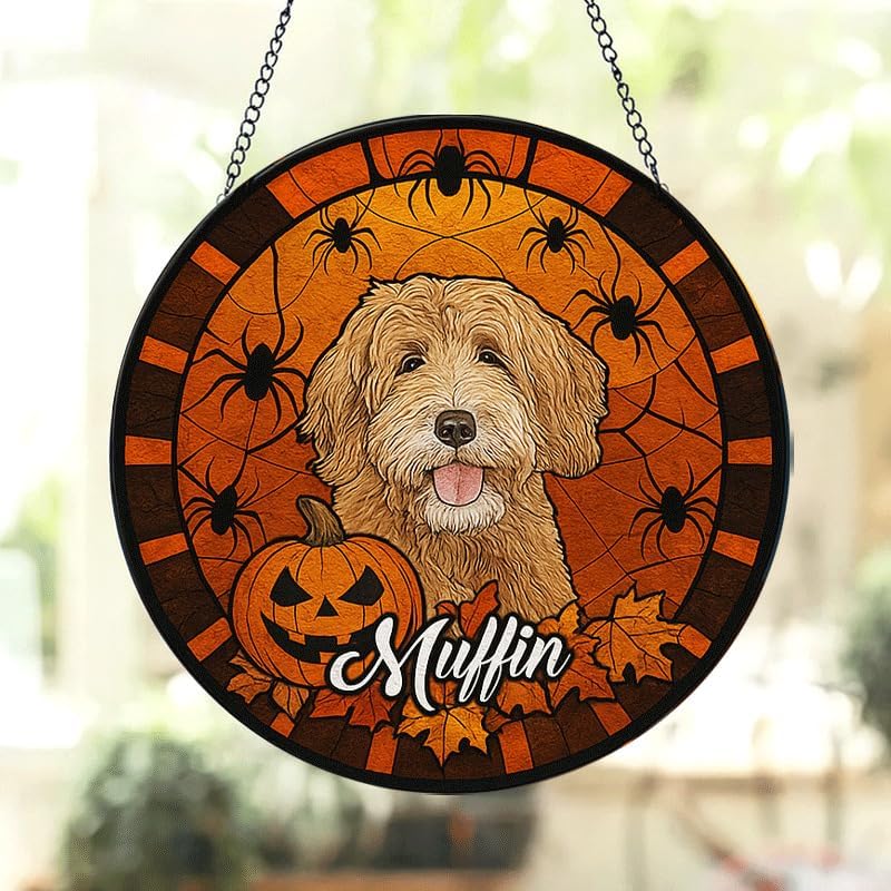 Personalized Halloween Dog Glass Window Hanging Ornament,Custom Pet Photo Ornament, Unique for Dog
