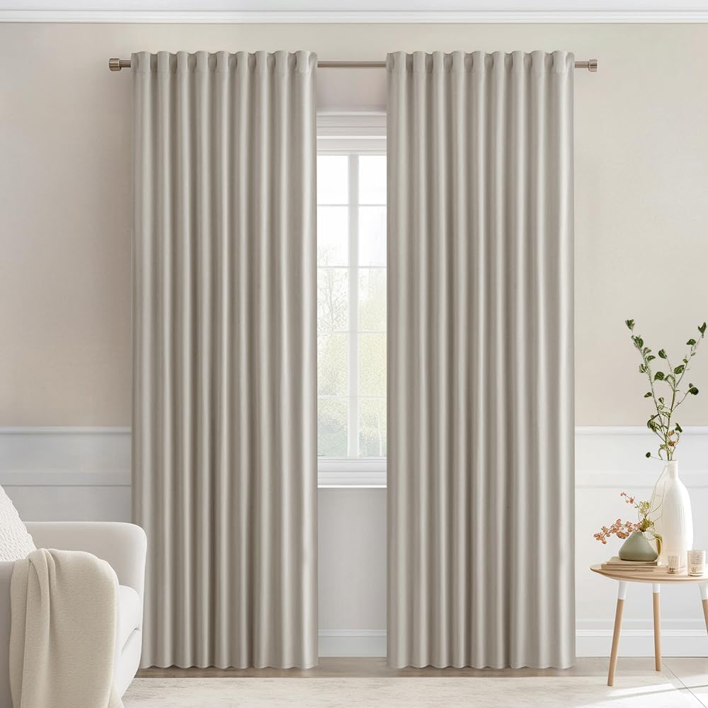 MIULEE Natural Back Tab Blackout Curtains 72 Inches Long 2 Panels Set for Living Room Bedroom