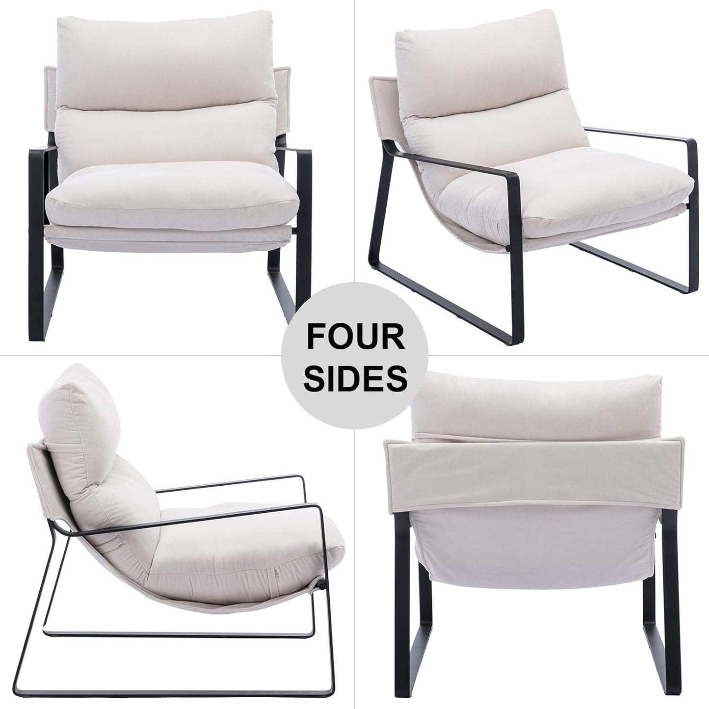 DUOMAY Mid-Century Accent Chair Armchair Set of 2, Comfy Linen Fabric Leisure Chair Lazy Chair with