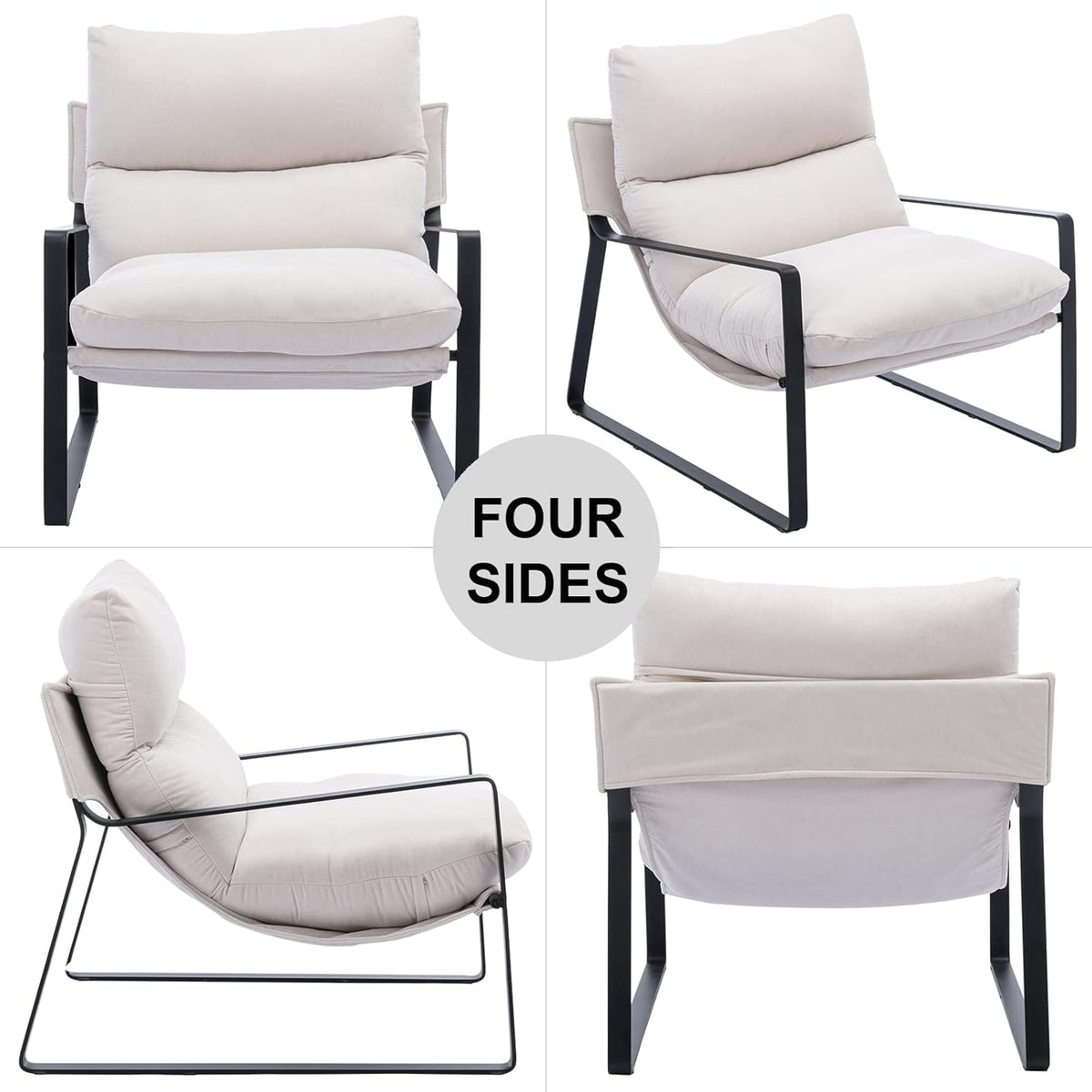 DUOMAY Mid-Century Accent Chair Armchair Set of 2, Comfy Linen Fabric Leisure Chair Lazy Chair with