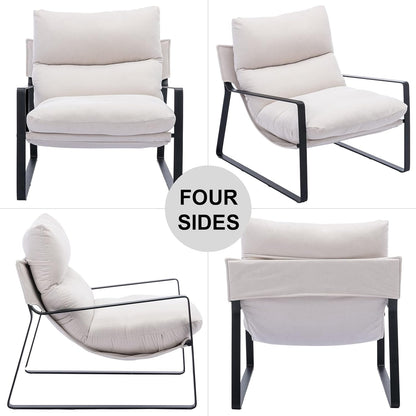 DUOMAY Mid-Century Accent Chair Armchair Set of 2, Comfy Linen Fabric Leisure Chair Lazy Chair with