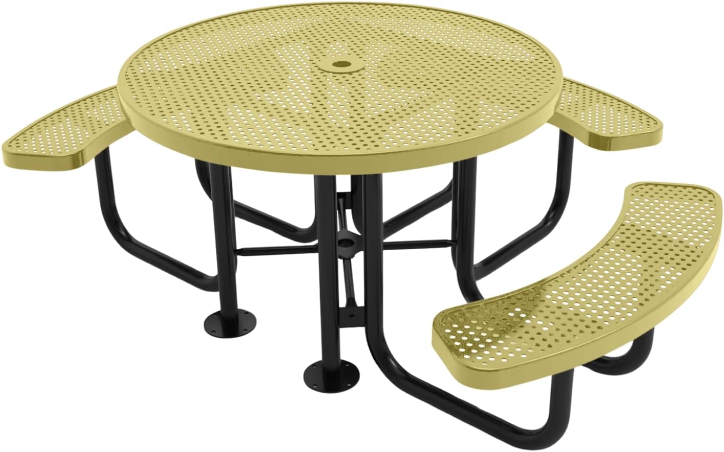 Heavy-Duty Portable Outdoor Picnic Table with Umbrella Hole, Punched Steel Patio Dining Furniture