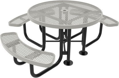 Heavy-Duty Portable Outdoor Picnic Table with Umbrella Hole, Expanded Metal Patio Dining Furniture