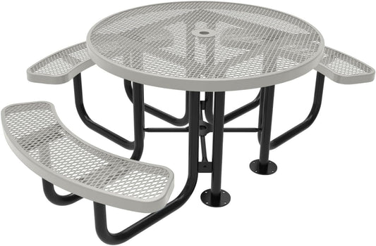 Heavy-Duty Portable Outdoor Picnic Table with Umbrella Hole, Expanded Metal Patio Dining Furniture