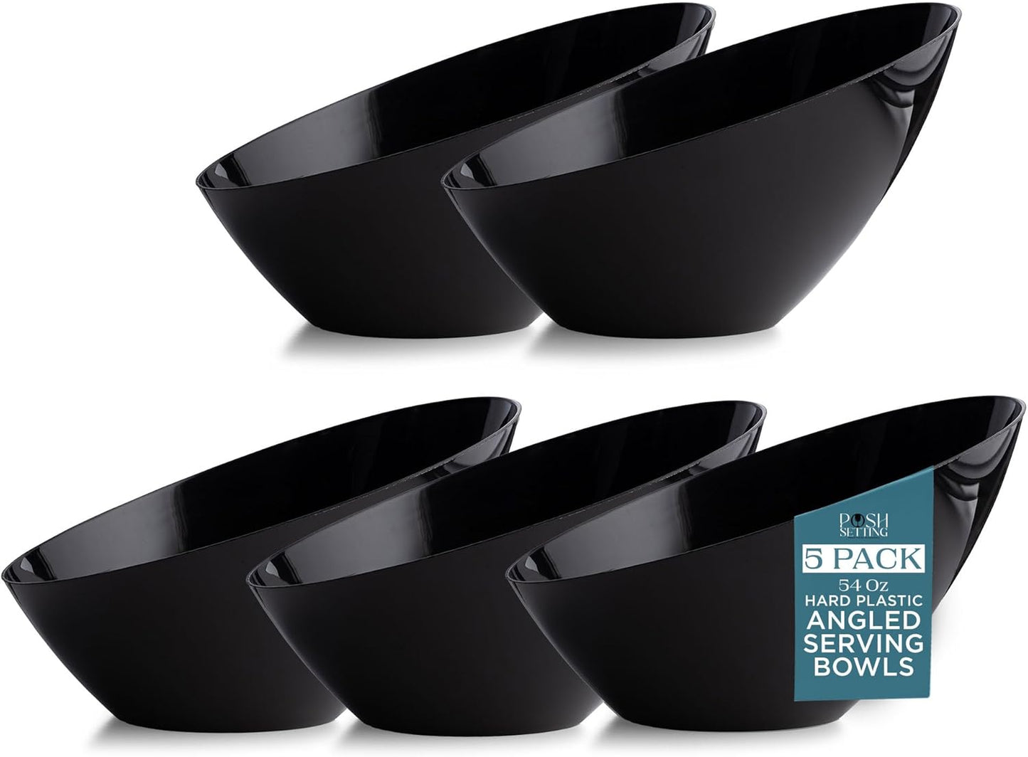 Posh Setting Black Plastic Serving Bowls Disposable - Angled Bowls - Angled Candy Bowl - Plastic