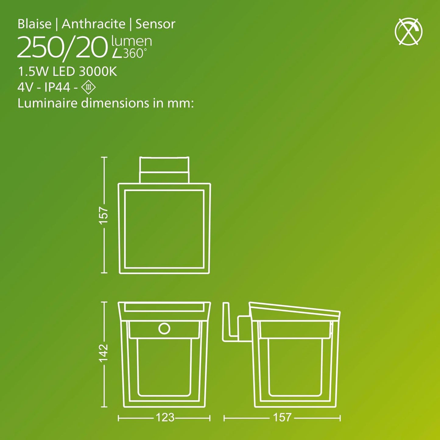 Philips Solar LED 1-Pack Ultra-Efficient Wall Lantern - Blaise, Dusk to Dawn, Automatically