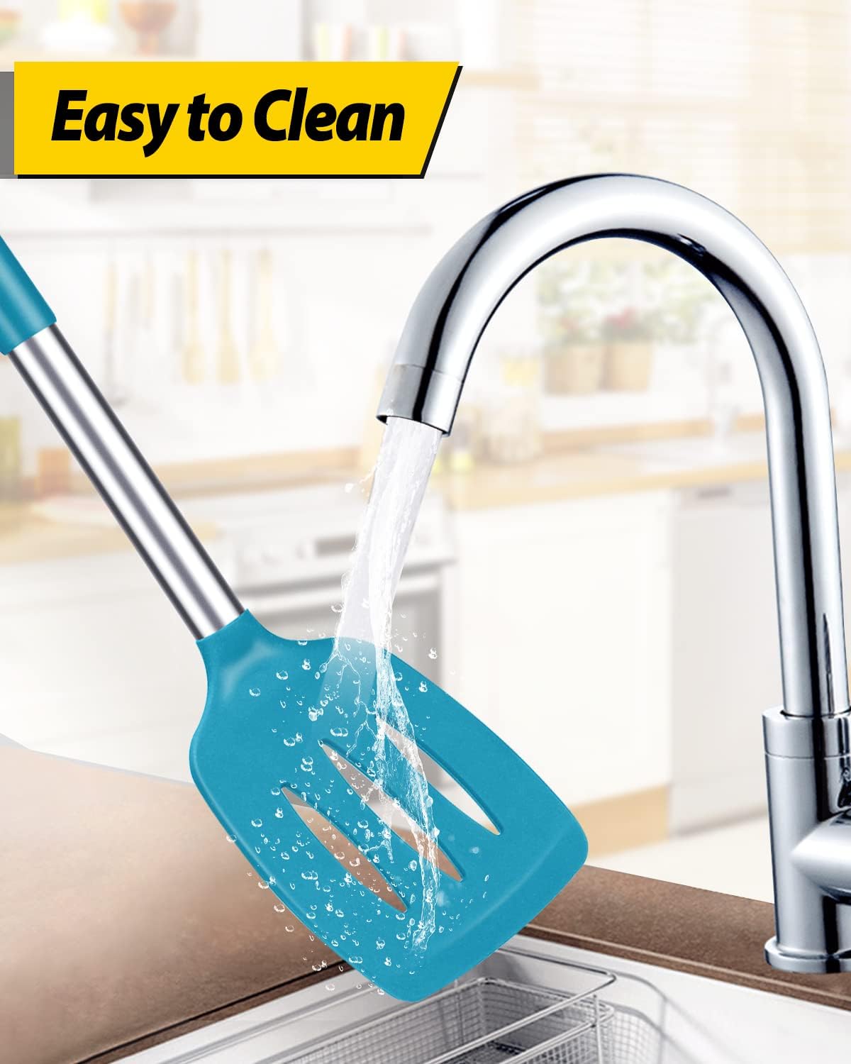 Pack of 2 Silicone Solid Turner, Non Stick Slotted Kitchen Spatulas, High Heat Resistant BPA Free