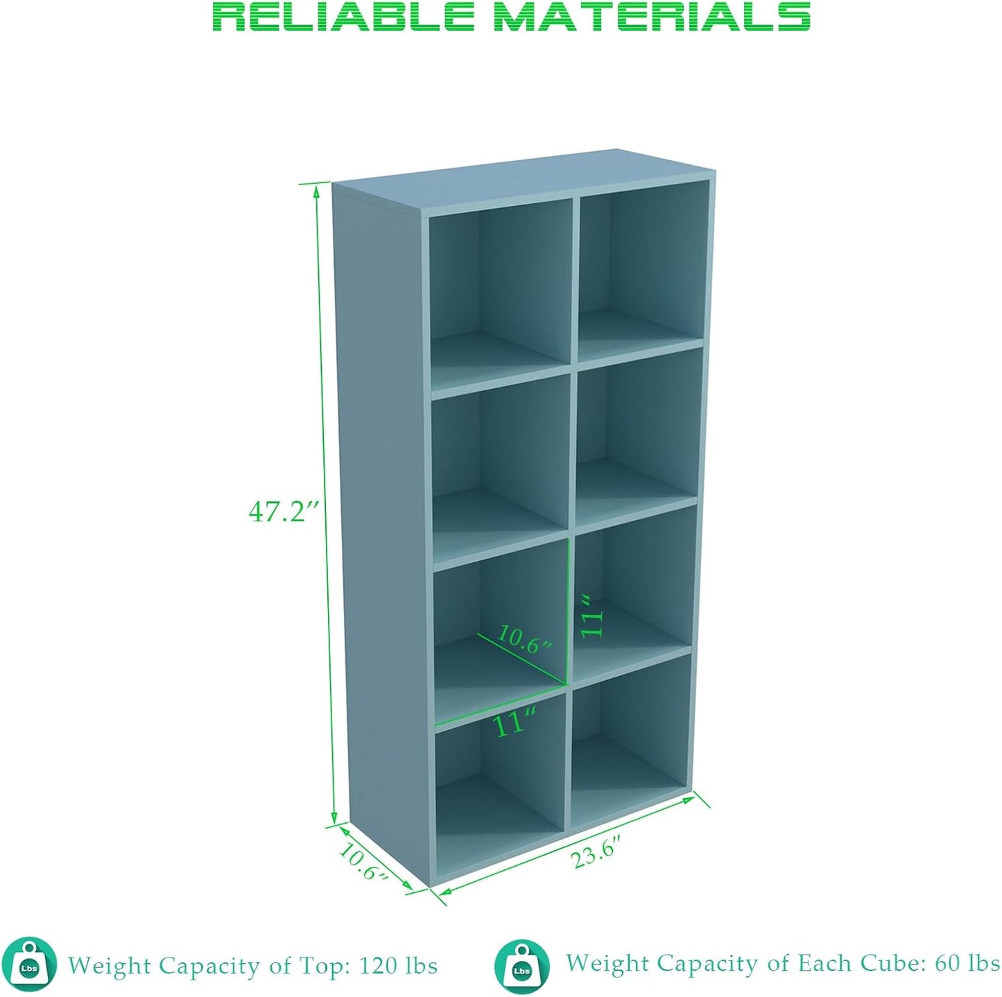 8-Cube Storage Shelf Bookcase - Wooden 4-Tier Floor Standing Open Bookshelf, Modern TV Stand up to