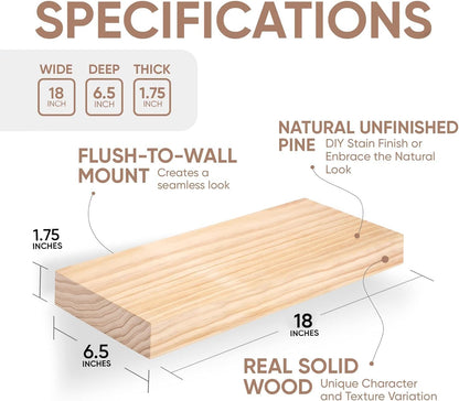 Homeforia 18 inch Wood Floating Shelves, High End Solid Natural Wood 18inch Floating Shelf for Wall