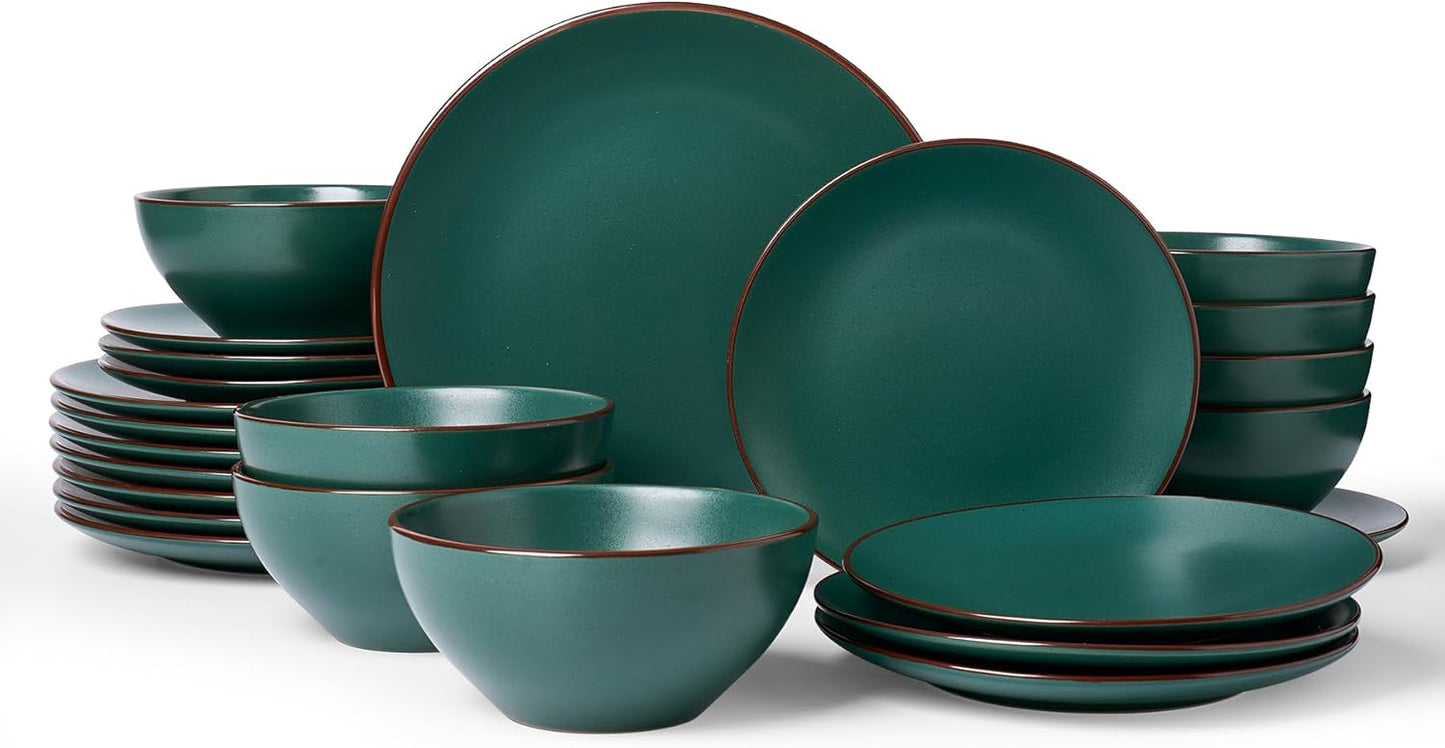 Famiware Venus Ceramic Plates and Bowls Sets, Speckled Dinnerware Dish Sets for 8 (24 Pieces)