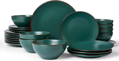 Famiware Venus Ceramic Plates and Bowls Sets, Speckled Dinnerware Dish Sets for 8 (24 Pieces)