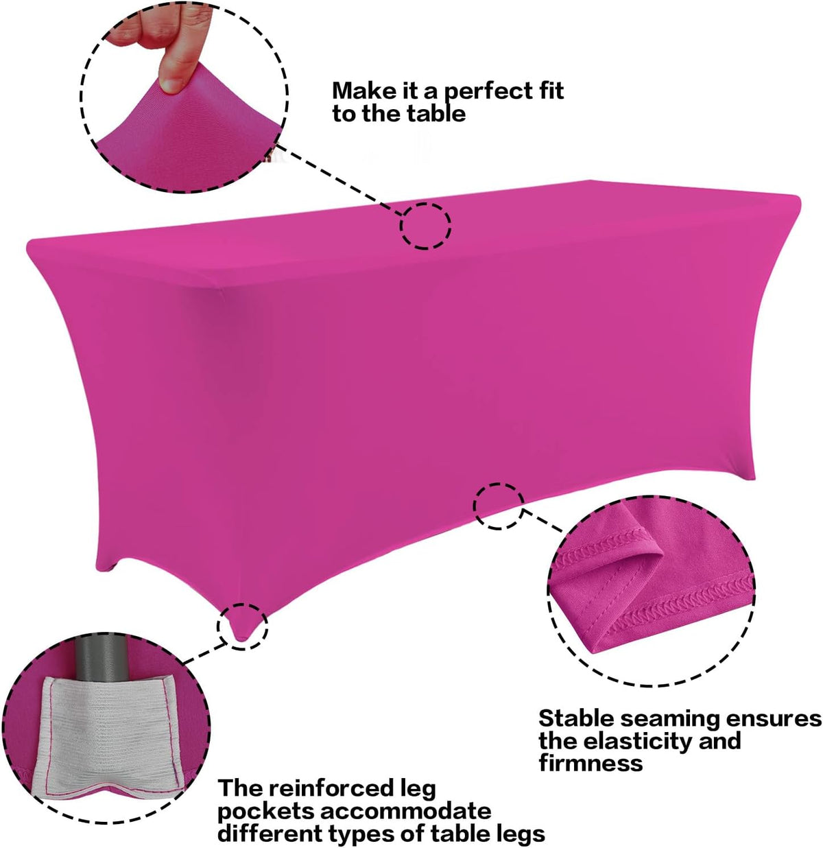 IVAPUPU 2 Pack 6FT Table Cloth for Rectangular Fitted Events Stretch Fuchsia Table Covers Washable