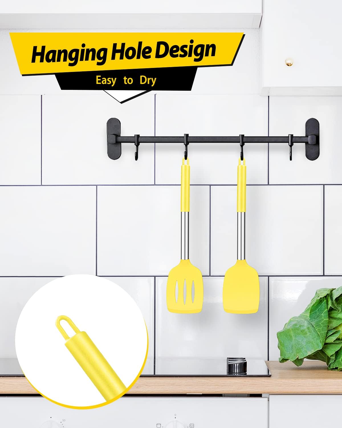 Pack of 2 Silicone Solid Turner, Non Stick Slotted Kitchen Spatulas, High Heat Resistant BPA Free