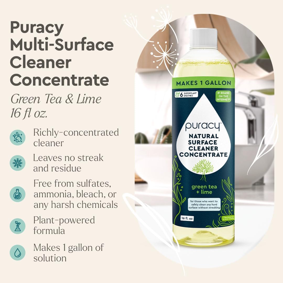 Puracy 99.9% Natural All Purpose Cleaner Concentrate - Makes 128oz Multi Purpose Cleaner - Green