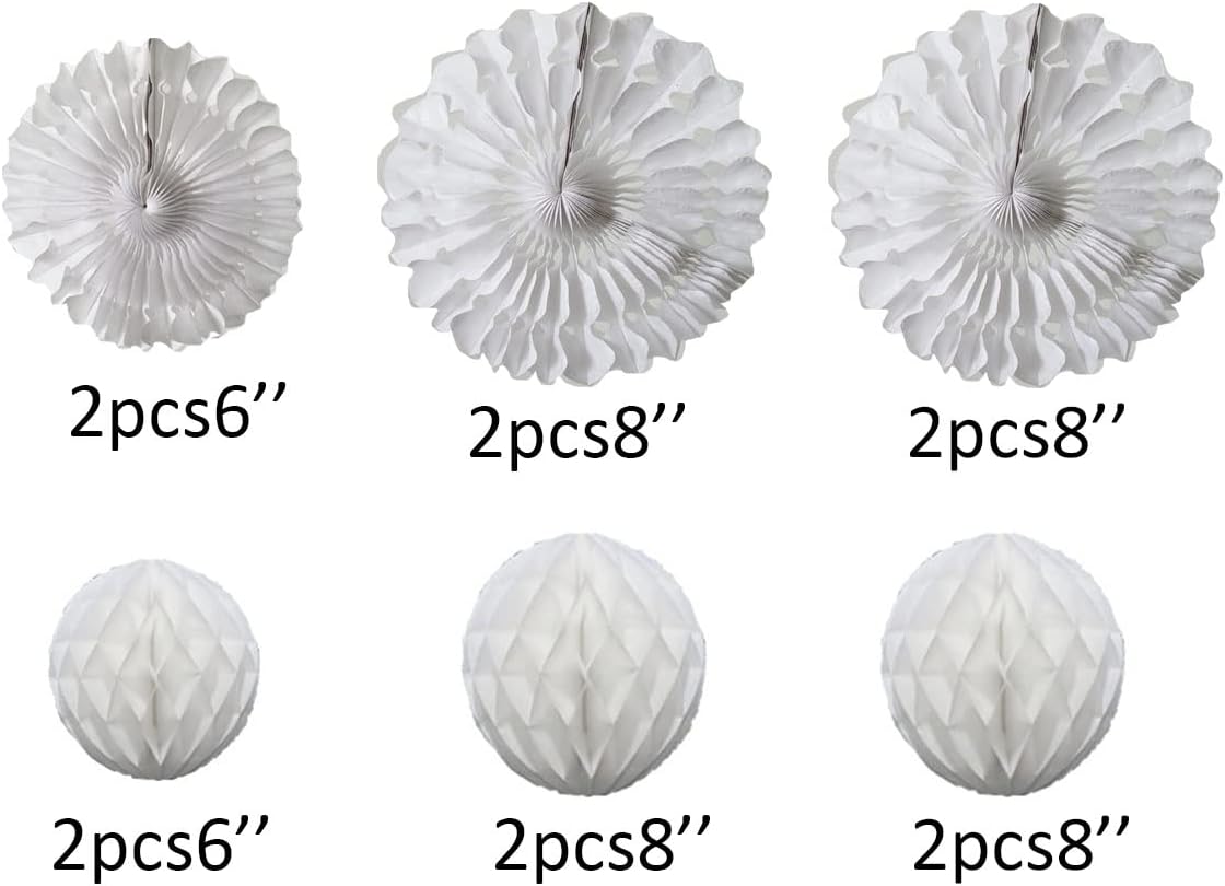 12pcs White Honeycomb Balls Tissue Paper Fans Party Honeycomb Ball Fans wall Decorations Tissue Pom