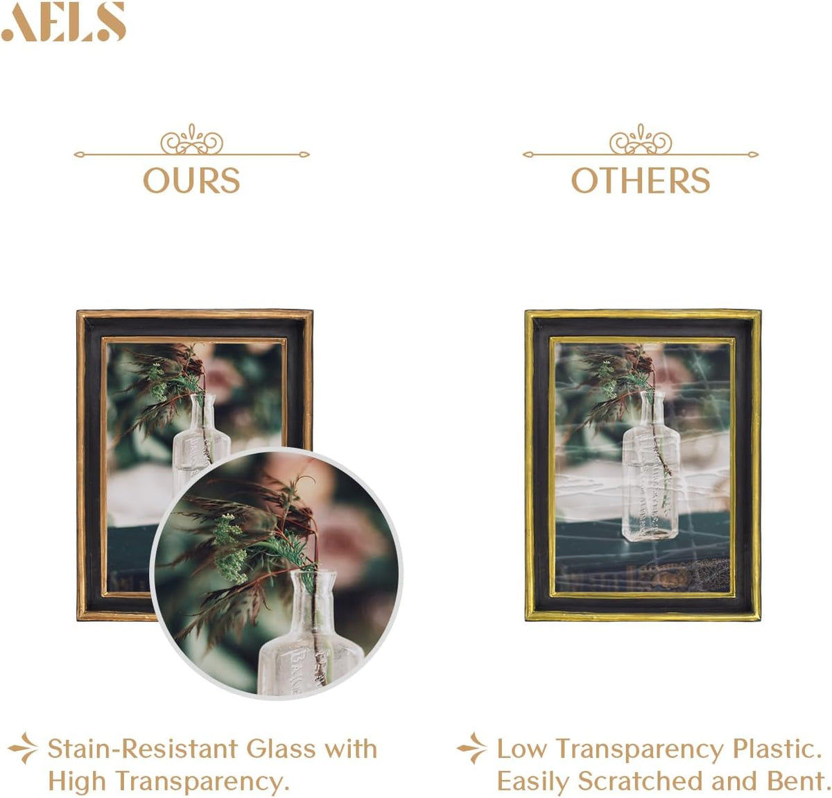AELS 5x7 Inch Vintage Picture Frame, Elegant Antique Photo Frames with Glass Front, Photo Display