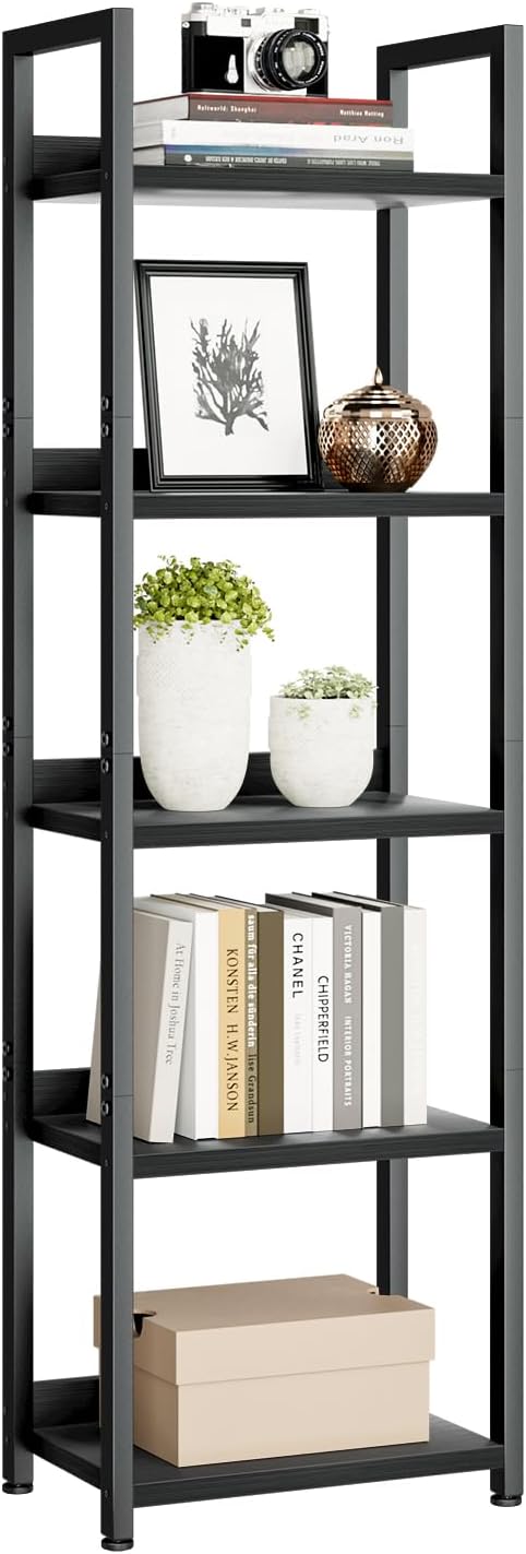 NUMENN Narrow Bookshelf, 5 Tier Bookshelves, Home Office Bookcase Shelf Storage Organizer, Free