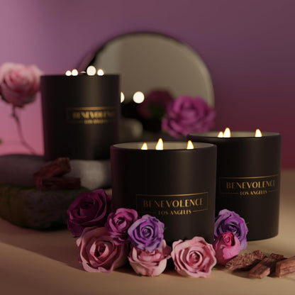 Benevolence LA 3 Wick Candle, Rose & Sandalwood Large Scented Candle | Soy Candles | Gifts for