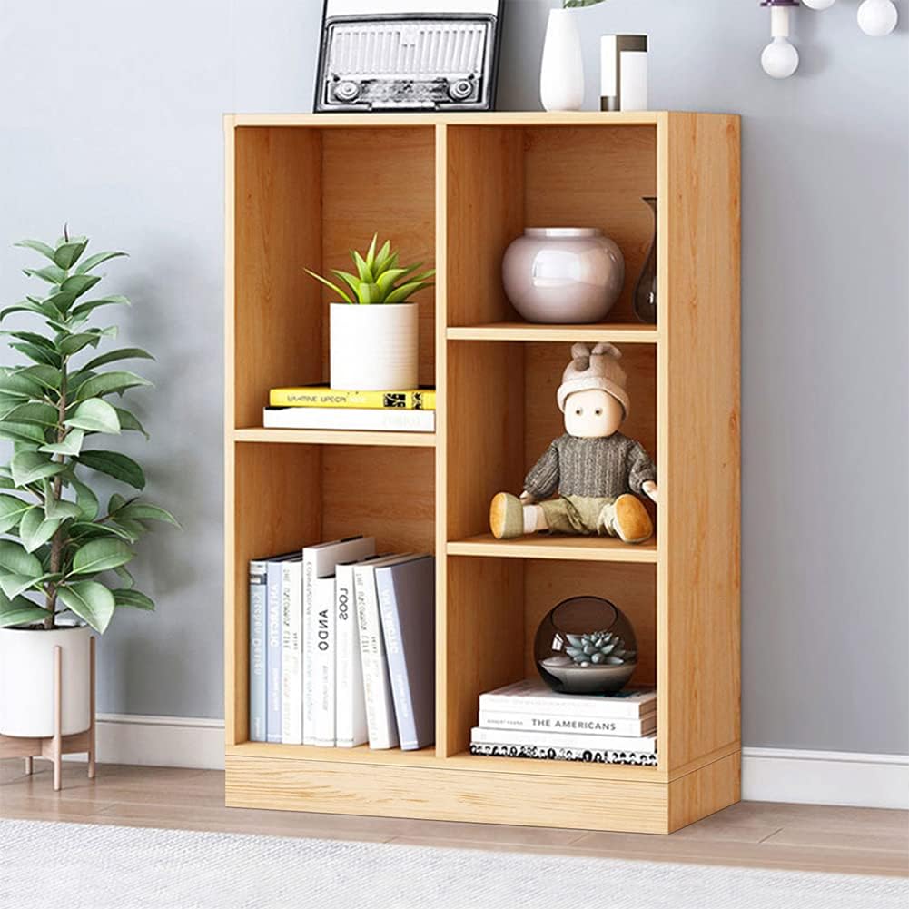 IOTXY Open Shelf Low Bookcase - Wooden 3-Tier Floor Standing Display Cabinet Organizer with Base, 5