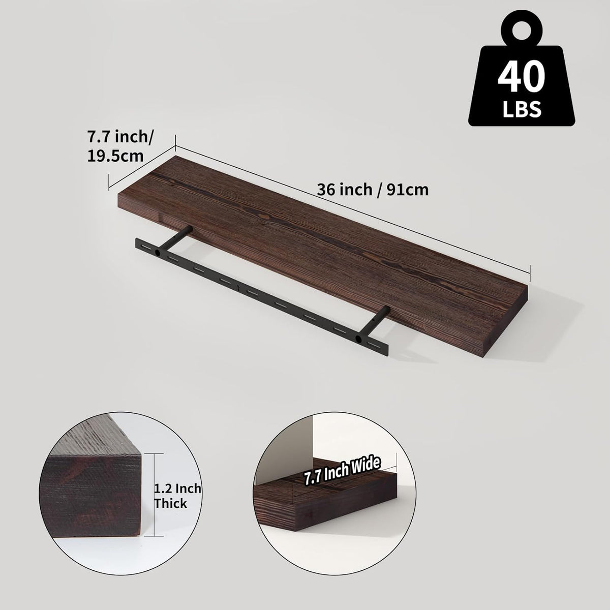 SAUMONIERES Floating Shelves 8 Inch Deep Solid Wood Wide Wall Shelf Set of 2 Wall Mounted for