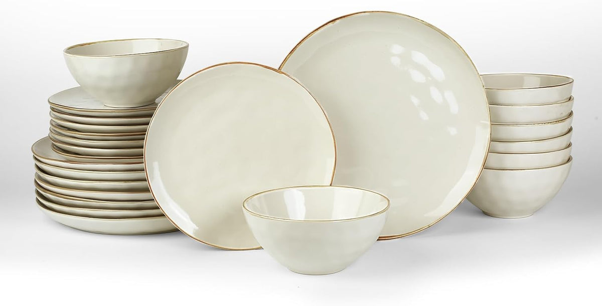 Famiware Dinnerware Sets for 8, Ocean Round 24-Piece Kitchen Plates and Bowls Sets, Microwave and