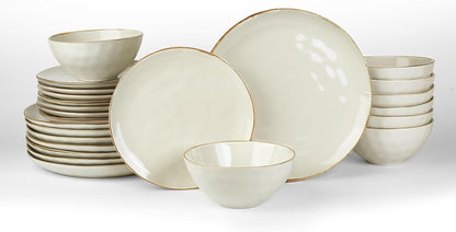 Famiware Dinnerware Sets for 8, Ocean Round 24-Piece Kitchen Plates and Bowls Sets, Microwave and