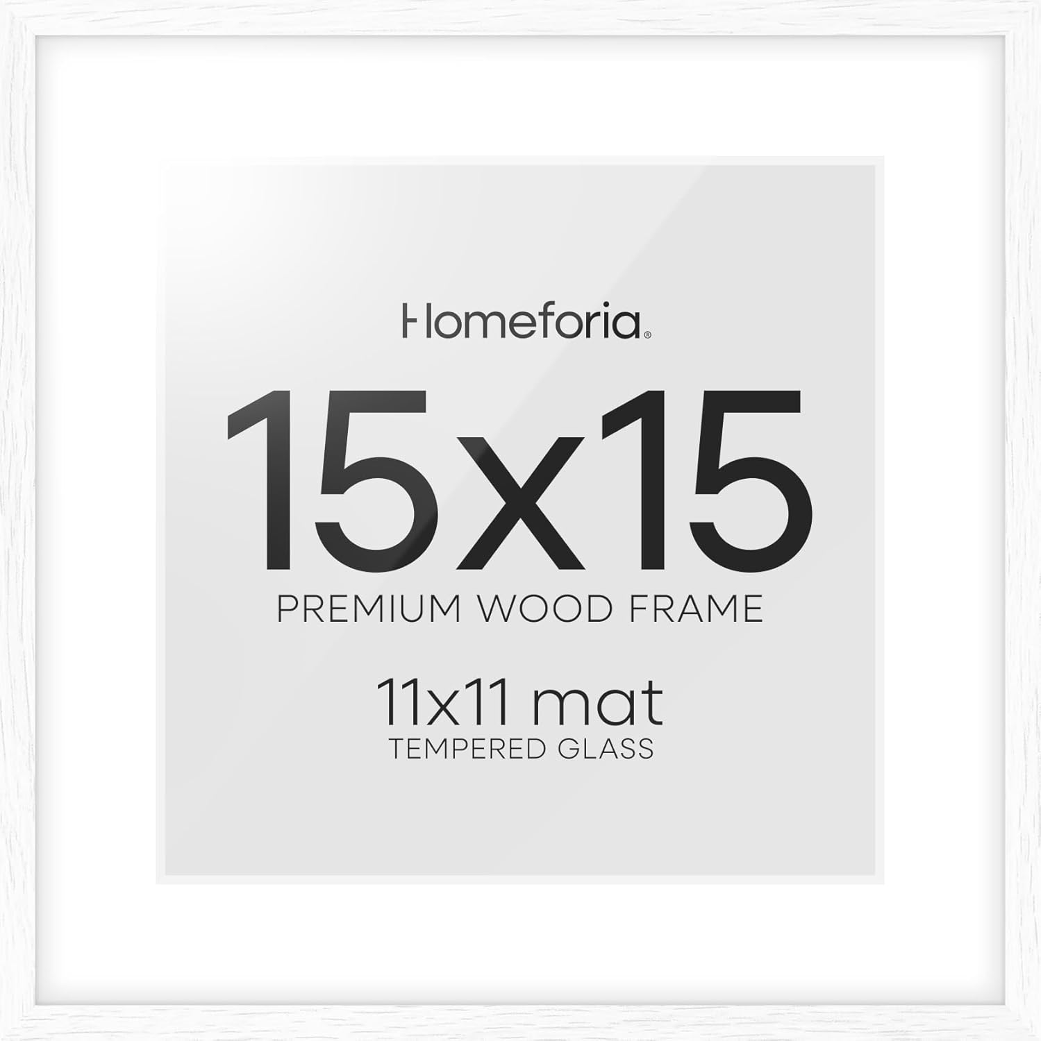 Homeforia 15x15 White Picture Frame, High End Oak 15 x 15 Square Wood Frames with Mat 11 by 11