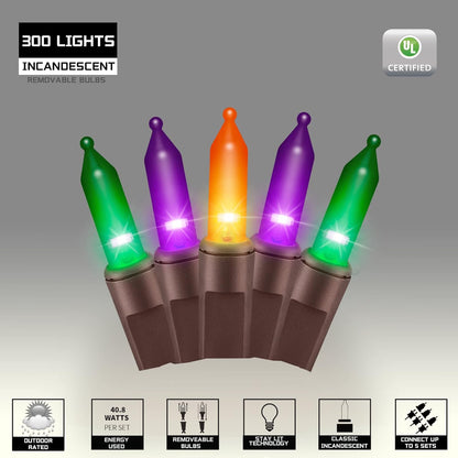 300LIGHTS(2*150L) ORANGE PURPLE and GREEN Extra-Bright With End Connectors Halloween Decorative