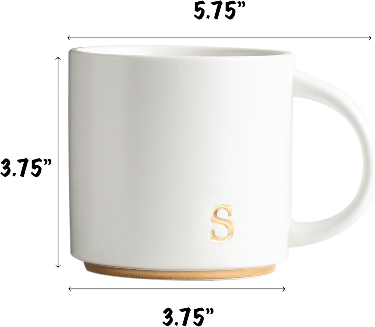 COLLECTIVE HOME - Monogram Ceramic Mugs, 15 oz Golden Initial Coffee Cups, Elegant Alphabet Tea