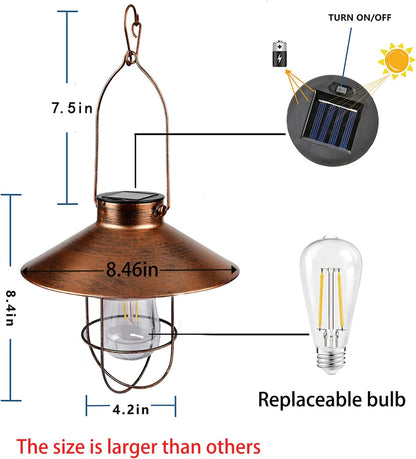 pearlstar Solar Lantern Outdoor Hanging Light Metal Farmhouse Solar Lamp with Warm White Edison